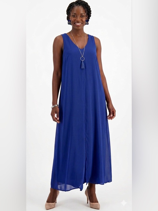 JM Collection Dresses & Skirts - JM COLLECTION Deep Cobalt Chiffon Overlay Sleeveless Dress